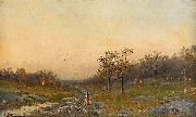 Mauritz Lindstrom Autumn Landscape with a Woman on a Road oil
